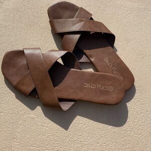 City Chic Brown Cross Strap Sandals